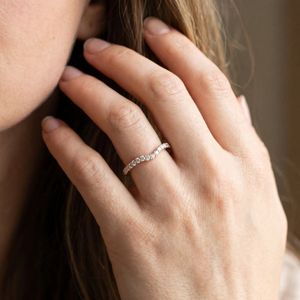 Rose gold Pavé Round Diamond Curved Wedding Band with Shared Prong Setting