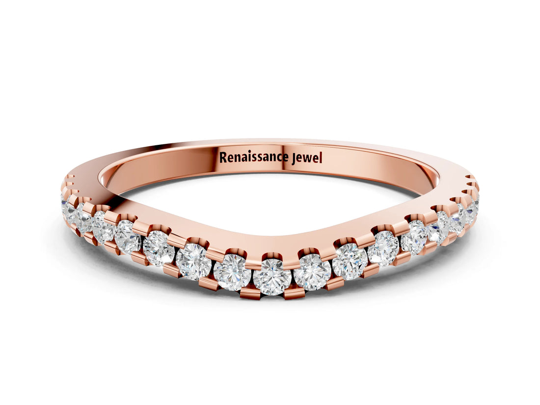 Rose gold Pavé Round Diamond Curved Wedding Band_4