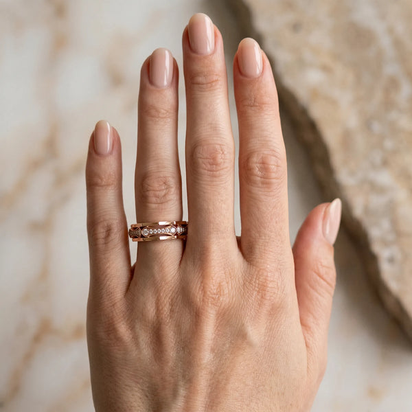 Rose gold Pavé Round Diamond Eternity Band with Bar Prong Setting