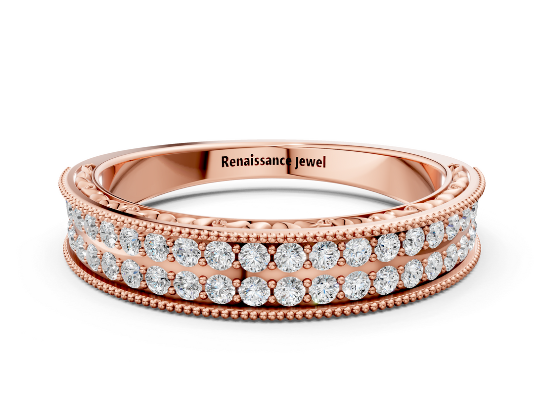 Rose gold Pavé Round Diamond Eternity Band with Milgrain Edge_19