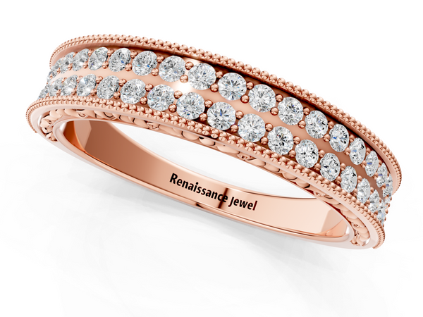 Rose gold Pavé Round Diamond Eternity Band with Milgrain Edge