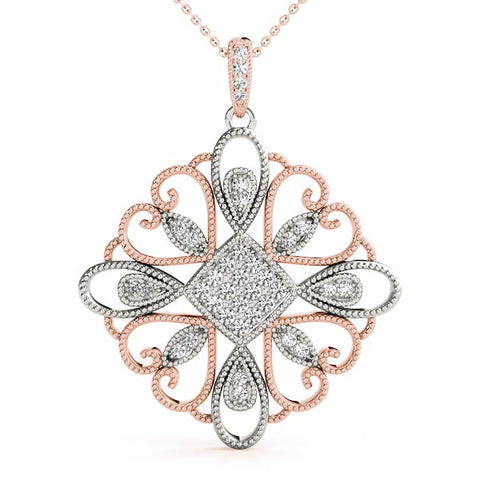 Rose gold Pavé Round Diamond Filigree Pendant with Milgrain Detail