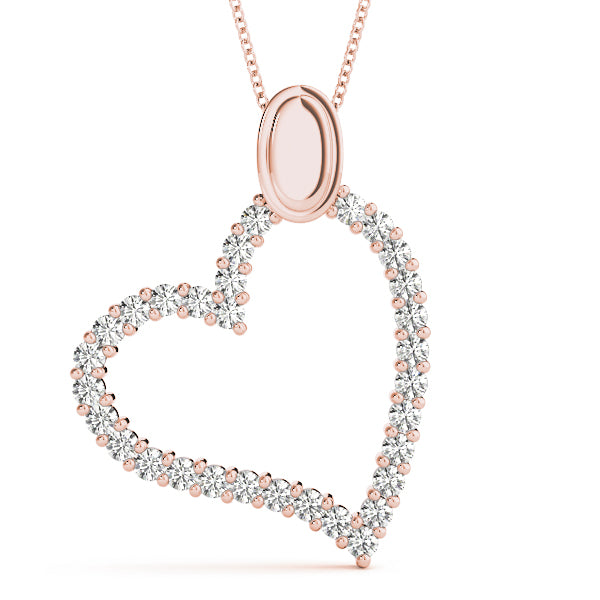 Rose gold Pavé Round Diamond Heart Pendant with Shared Prong Setting