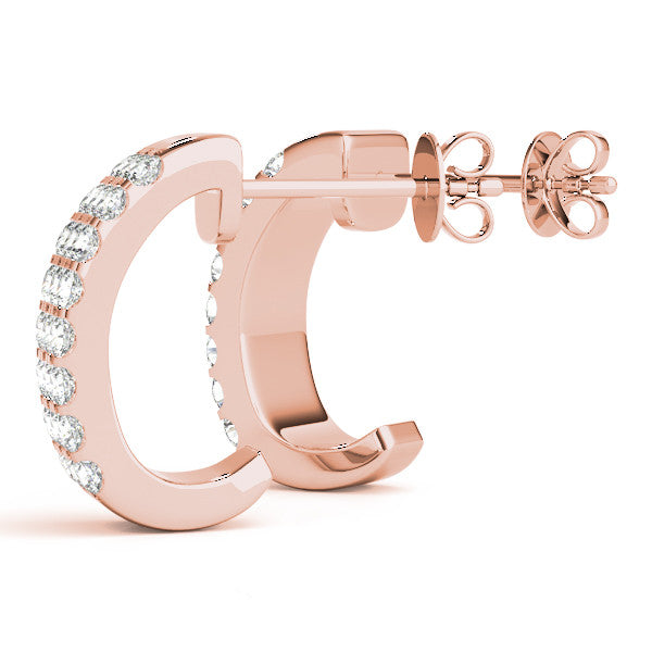 Rose gold Pavé Round Diamond Hoop Earrings with Four-Prong Setting 1