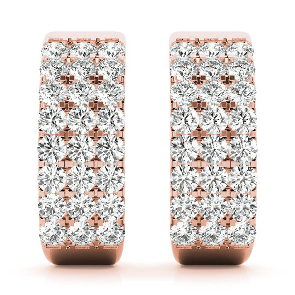 Rose gold Pavé Round Diamond Hoop Earrings with Four-Prong Setting 2