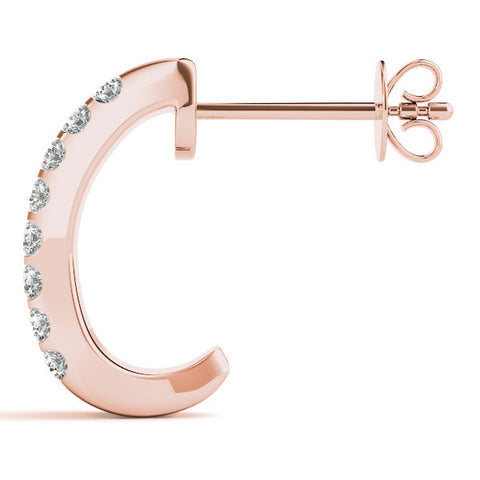 Rose gold Pavé Round Diamond Hoop Earrings with Four-Prong Setting 3