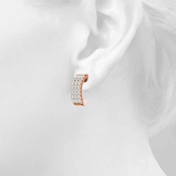 Rose gold Pavé Round Diamond Hoop Earrings with Four-Prong Setting 4