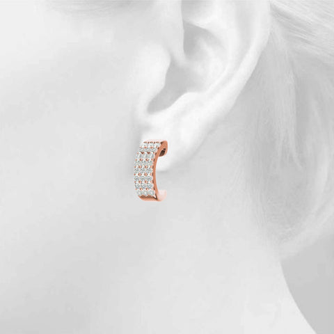 Rose gold Pavé Round Diamond Hoop Earrings with Four-Prong Setting 4