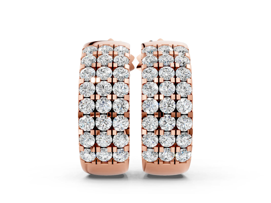 Rose gold Pavé Round Diamond Hoop Earrings with Four-Prong Setting_17