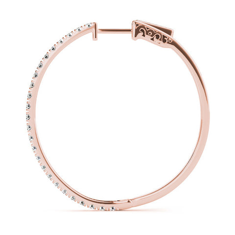 Rose gold Pavé Round Diamond Hoop Earrings with Hinged Snap Closure 2