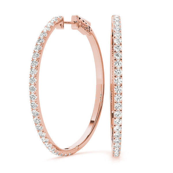Rose gold Pavé Round Diamond Hoop Earrings with Hinged Snap Closure