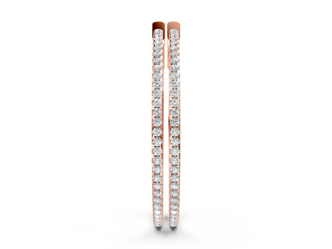 Rose gold Pavé Round Diamond Hoop Earrings with Hinged Snap Closure_8