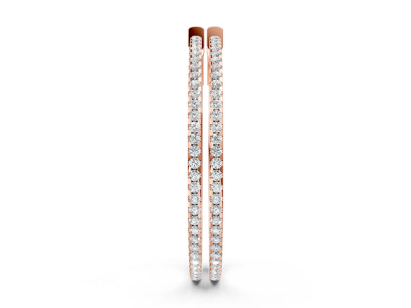Rose gold Pavé Round Diamond Hoop Earrings with Hinged Snap Closure