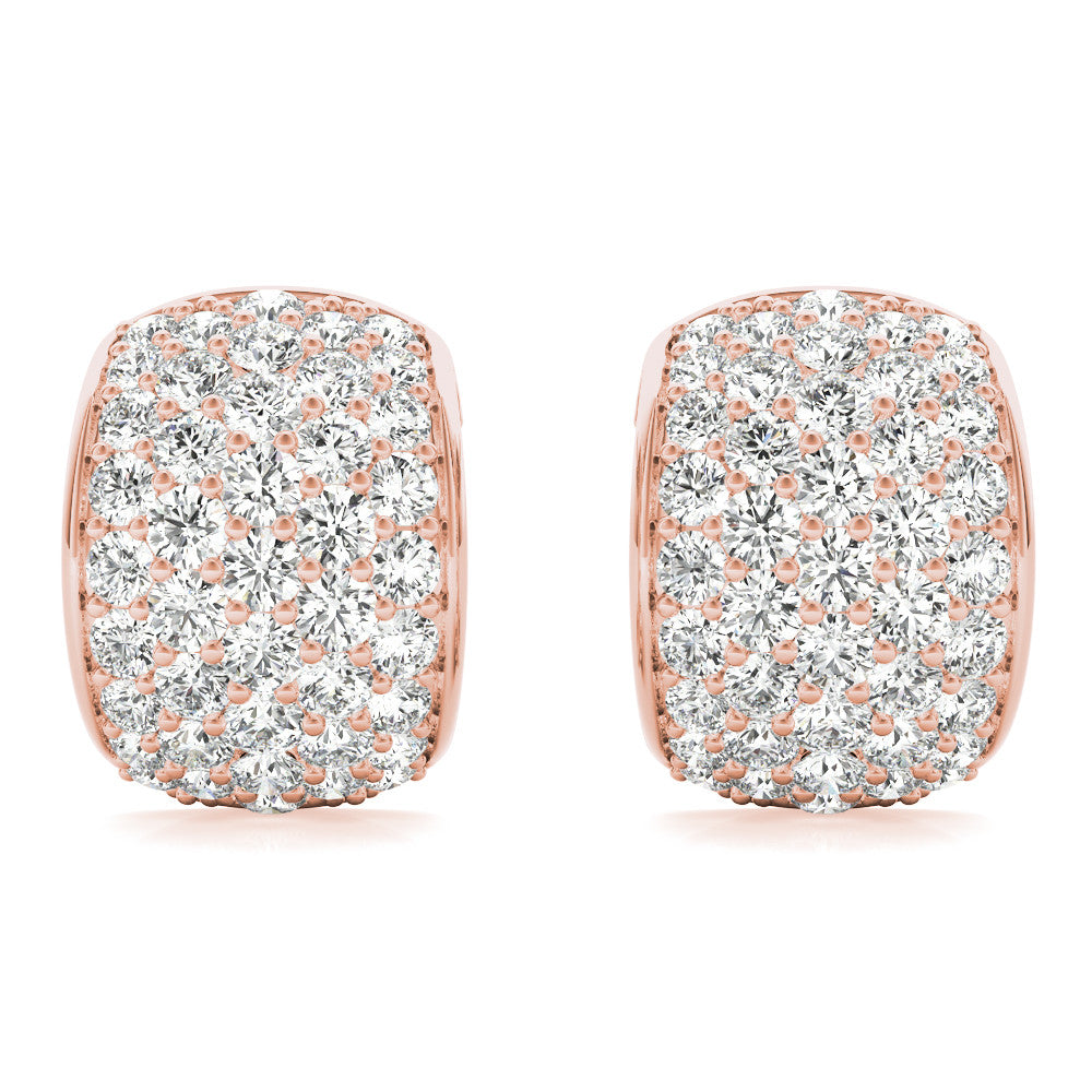 Rose gold Pavé Round Diamond Huggie Earrings with Prong Setting 1