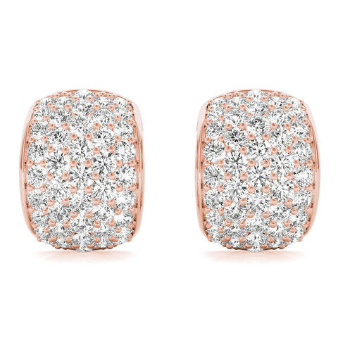 Rose gold Pavé Round Diamond Huggie Earrings with Prong Setting 1