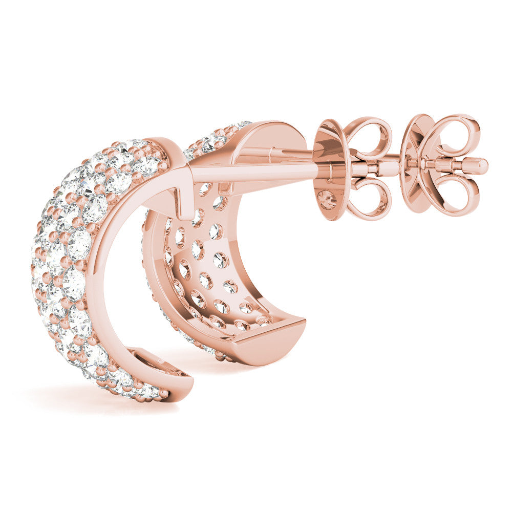 Rose gold Pavé Round Diamond Huggie Earrings with Prong Setting 2