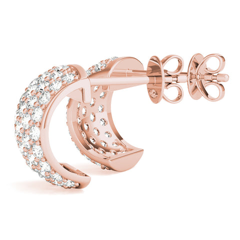 Rose gold Pavé Round Diamond Huggie Earrings with Prong Setting 2