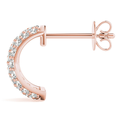 Rose gold Pavé Round Diamond Huggie Earrings with Prong Setting 3