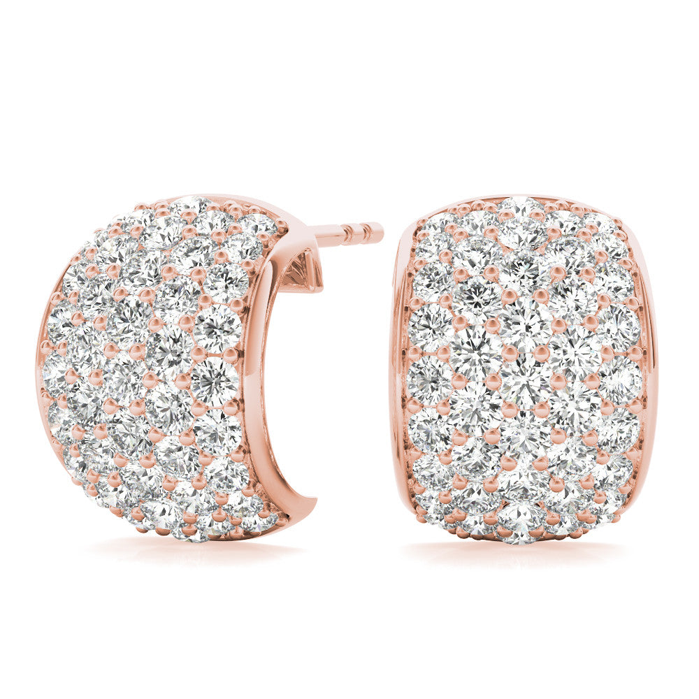 Rose gold Pavé Round Diamond Huggie Earrings with Prong Setting