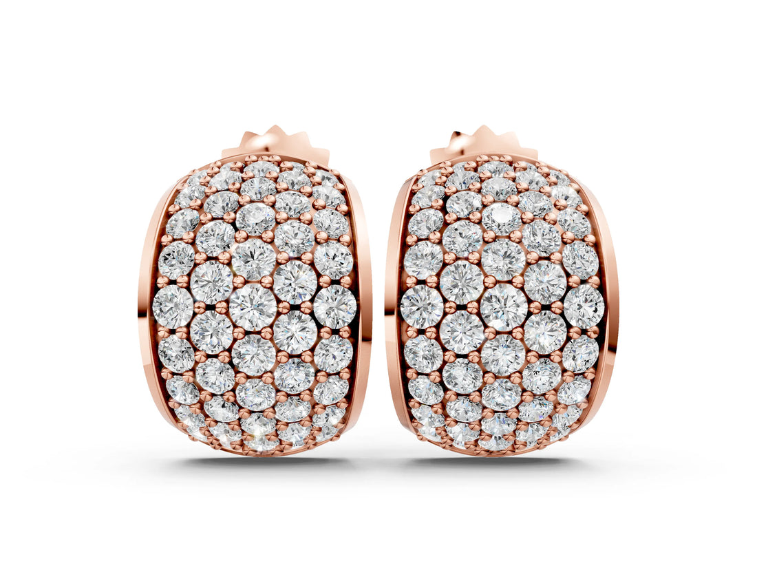 Rose gold Pavé Round Diamond Huggie Earrings with Prong Setting_22