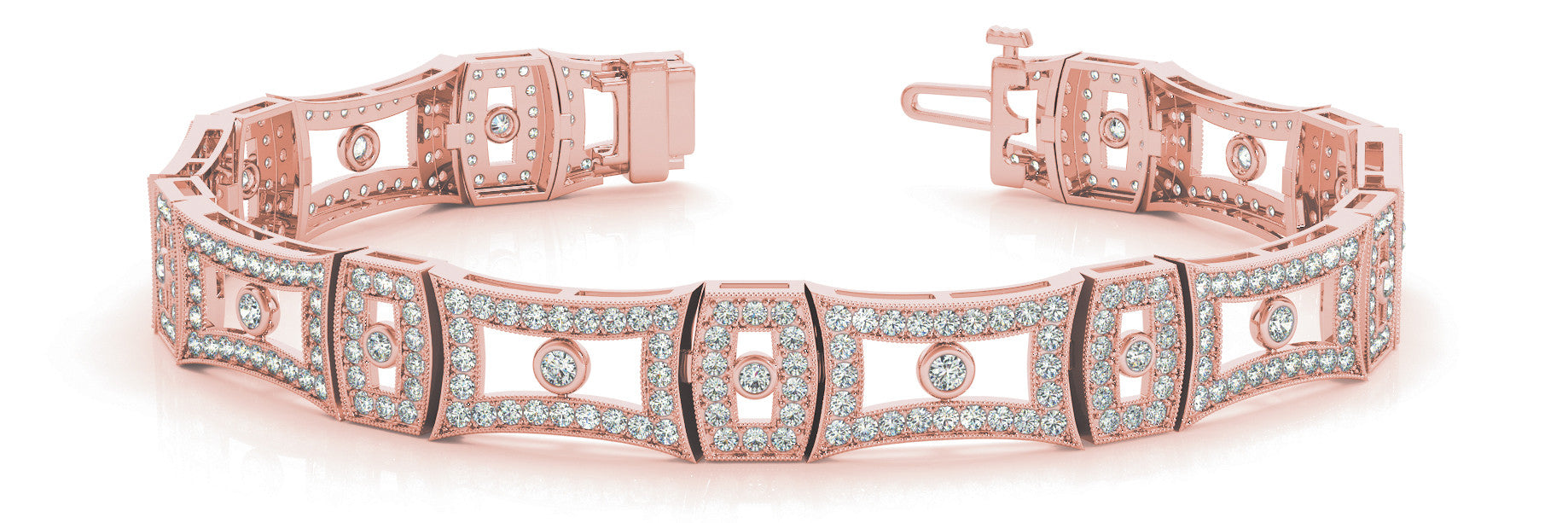 Rose gold Pavé Round Diamond Link Bracelet with Bezel Setting