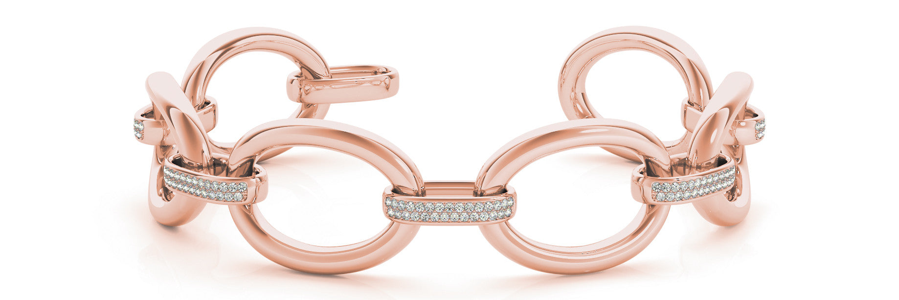 Rose gold Pavé Round Diamond Link Bracelet with Channel Setting and Four-Prong Design