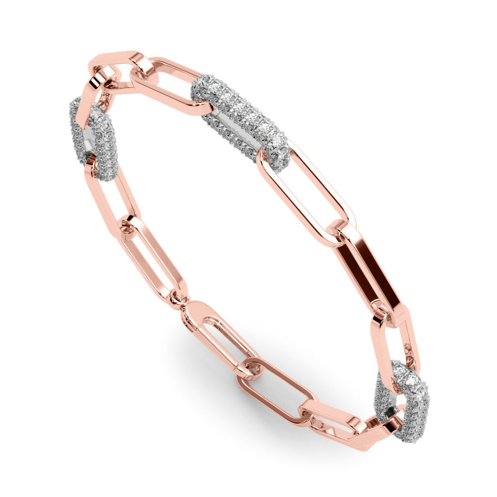 Rose gold Pavé Round Diamond Link Bracelet with Four-Prong Setting 1