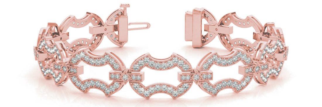 Rose gold Pavé Round Diamond Link Bracelet with Milgrain Prong Setting