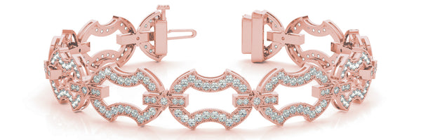 Rose gold Pavé Round Diamond Link Bracelet with Milgrain Prong Setting