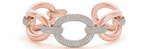 Rose gold Pavé Round Diamond Link Bracelet with Smooth Gold Band
