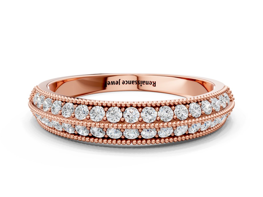 Rose gold Pavé Round Diamond Milgrain Eternity Band_21