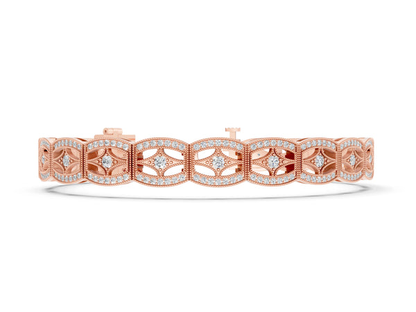 Rose gold Pavé Round Diamond Milgrain Link Bracelet with Prong Setting