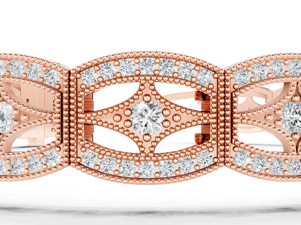 Rose gold Pavé Round Diamond Milgrain Link Bracelet with Prong Setting