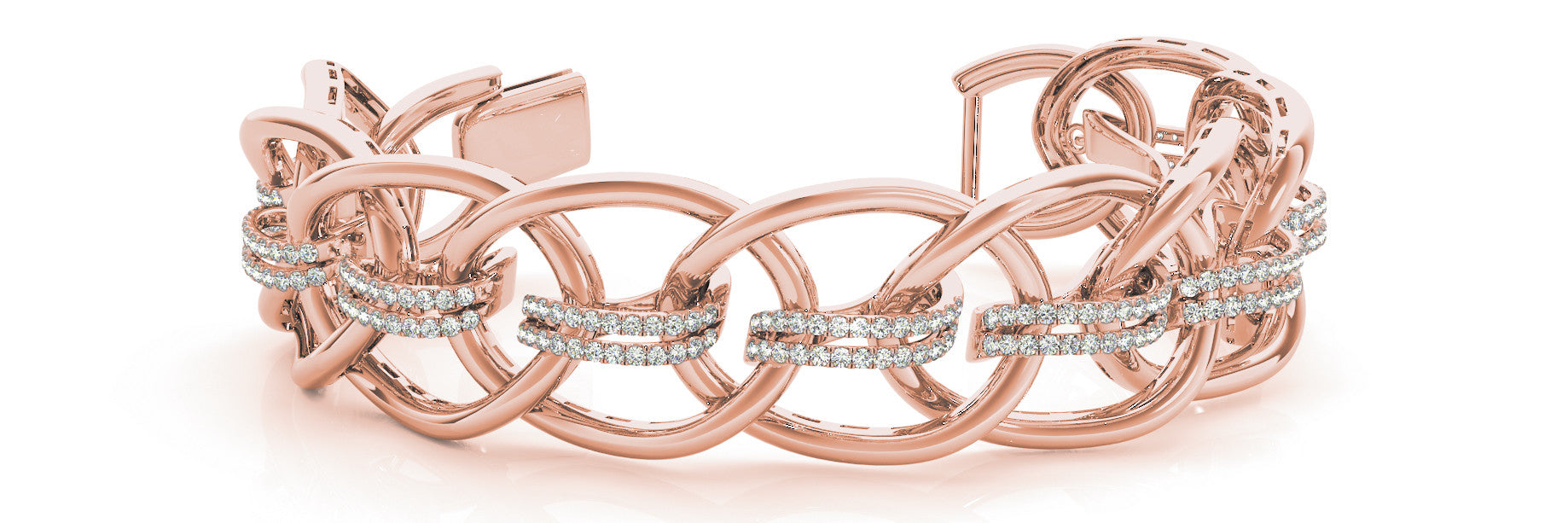 Rose gold Pavé Round Diamond Open Link Cuff Bracelet