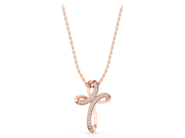 Rose gold Pavé Round Diamond Prong Cross Pendant