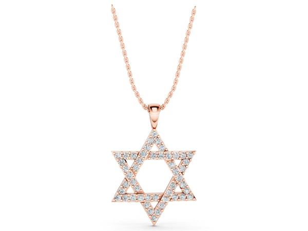 Rose gold Pavé Round Diamond Star Pendant with Four-Prong Setting