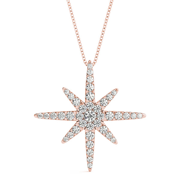 Rose gold Pavé Round Diamond Starburst Pendant with Four-Prong Setting
