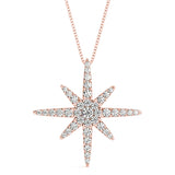 Rose gold Pavé Round Diamond Starburst Pendant with Four-Prong Setting
