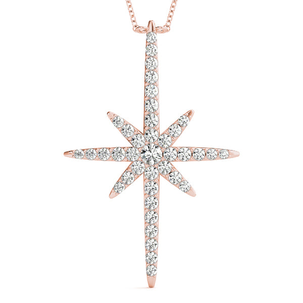Rose gold Pavé Round Diamond Starburst Pendant with Prong Setting