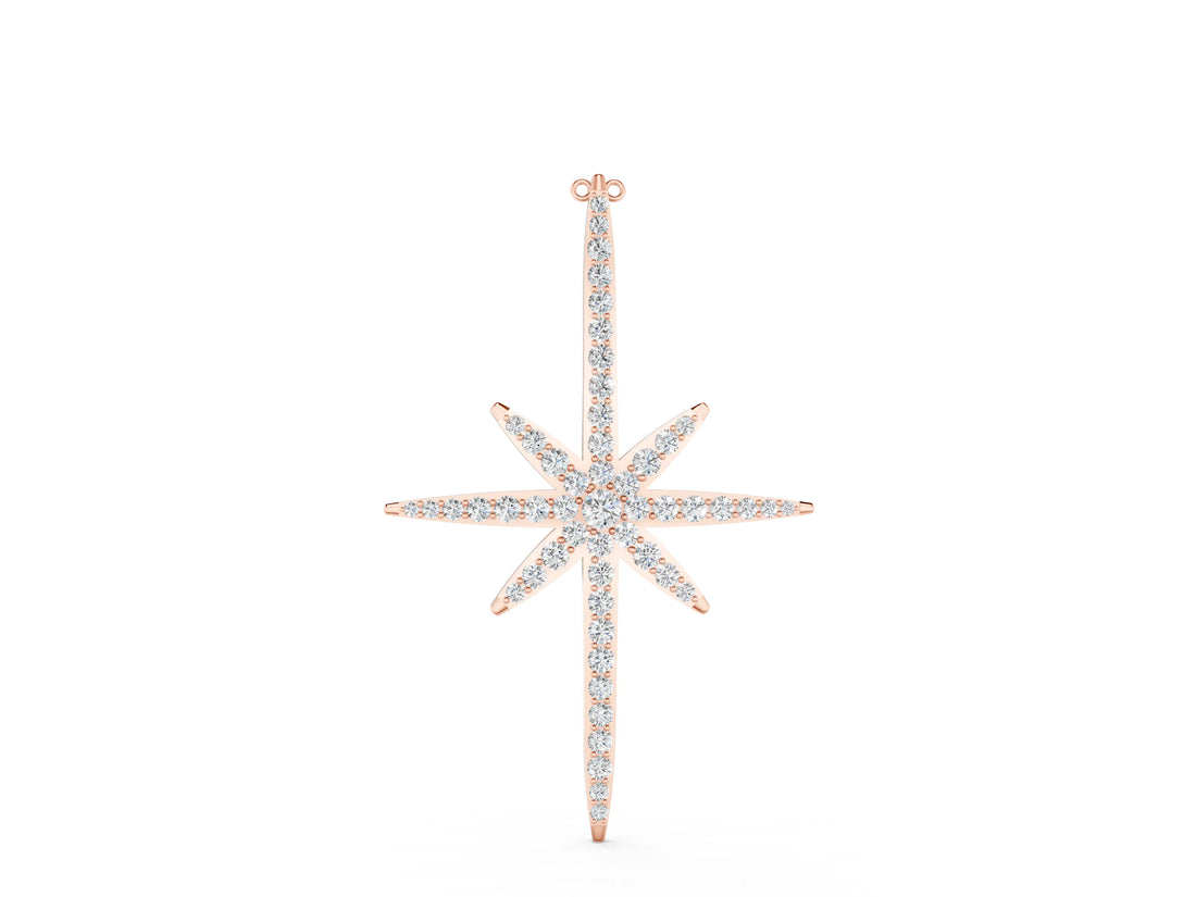 Rose gold Pavé Round Diamond Starburst Pendant with Prong Setting_31