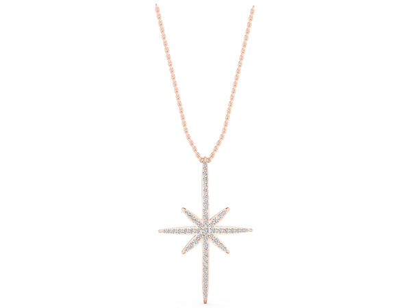 Rose gold Pavé Round Diamond Starburst Pendant with Prong Setting