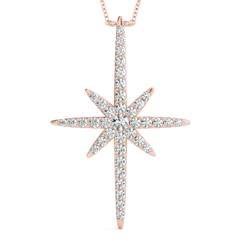 Rose gold Pavé Round Diamond Starburst Pendant with Prong Setting