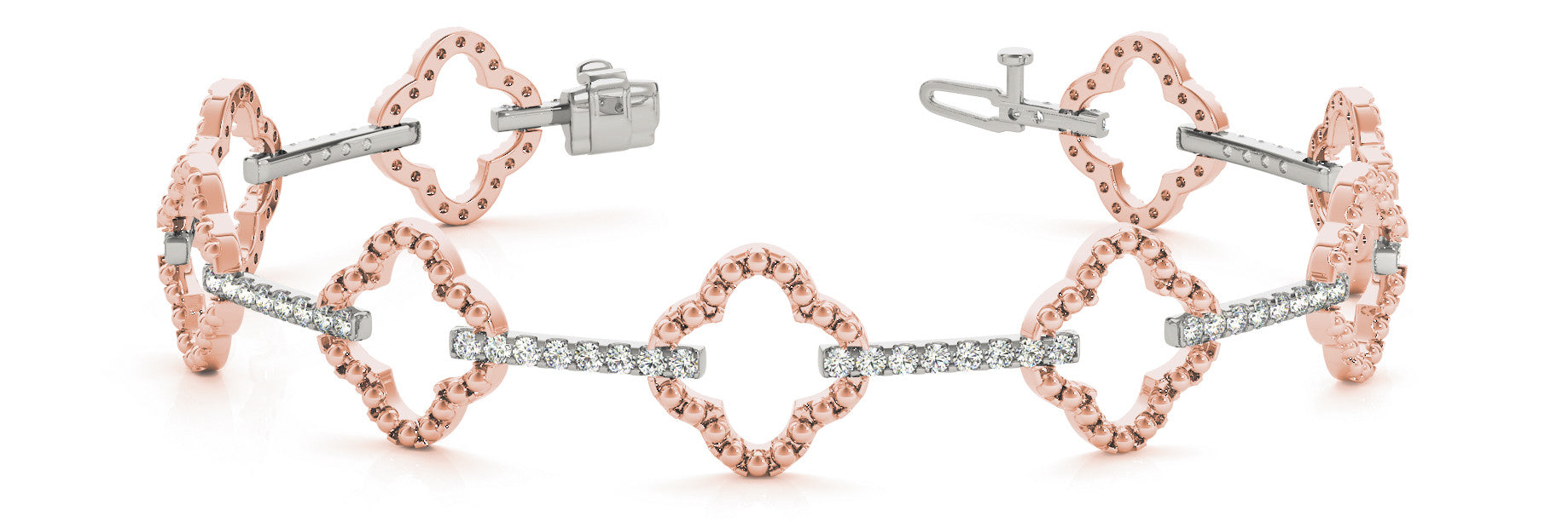 Rose gold Pavé Round Diamond Station Bracelet with Open Clover Links