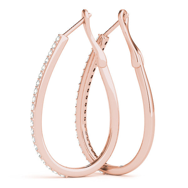 Rose gold Pavé Round Diamond Teardrop Hoop Earrings with Hidden Hinged Setting