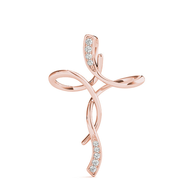 Rose gold Pavé Round Diamond Twist Cross Pendant 1