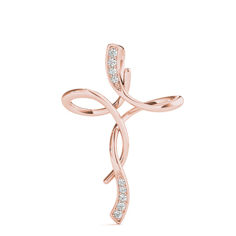Rose gold Pavé Round Diamond Twist Cross Pendant 1