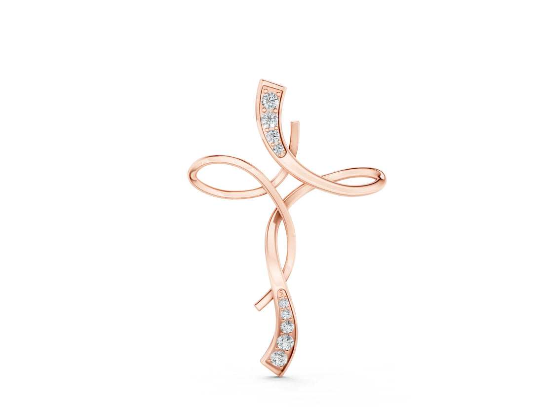 Rose gold Pavé Round Diamond Twist Cross Pendant_33