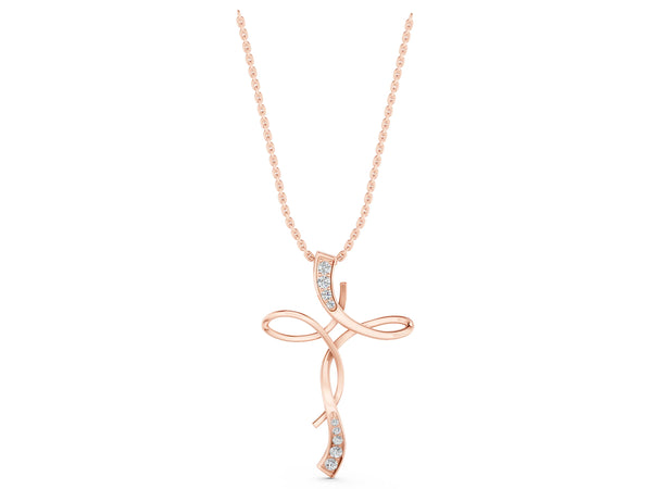 Rose gold Pavé Round Diamond Twist Cross Pendant