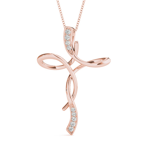 Rose gold Pavé Round Diamond Twist Cross Pendant