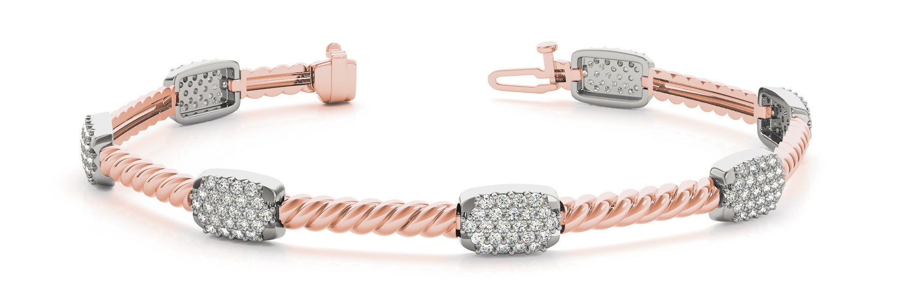 Rose gold Pavé Round Diamond Twist Link Bracelet with Box Clasp